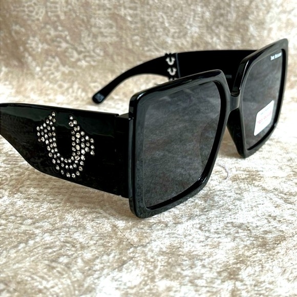 Brand New True Religion Oversized Black Square Sunglasses w/ Rhinestone Logo - Picture 16 of 16